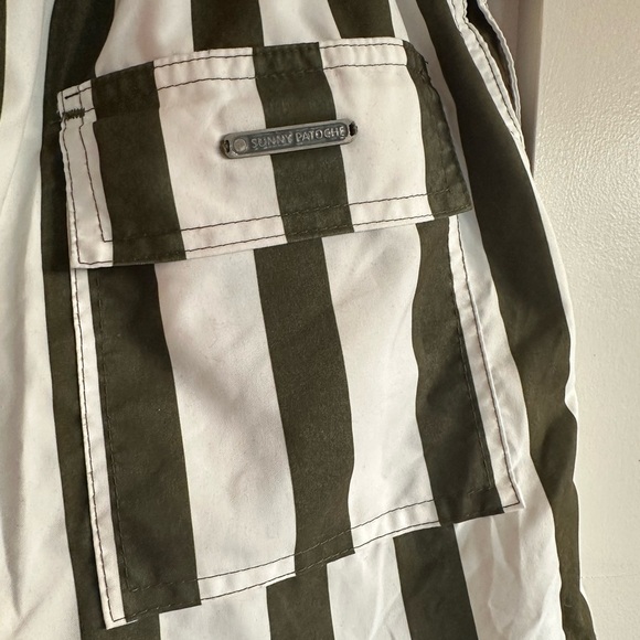Sunny Patoche Striped Green and White Swim Trunks Retail $148 - Picture 3 of 7